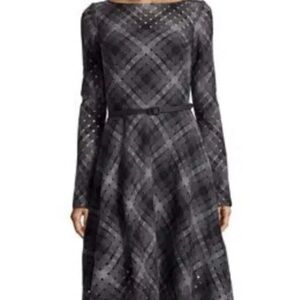 Oscar de la Renta Black and Gray Plaid Midi Dress
